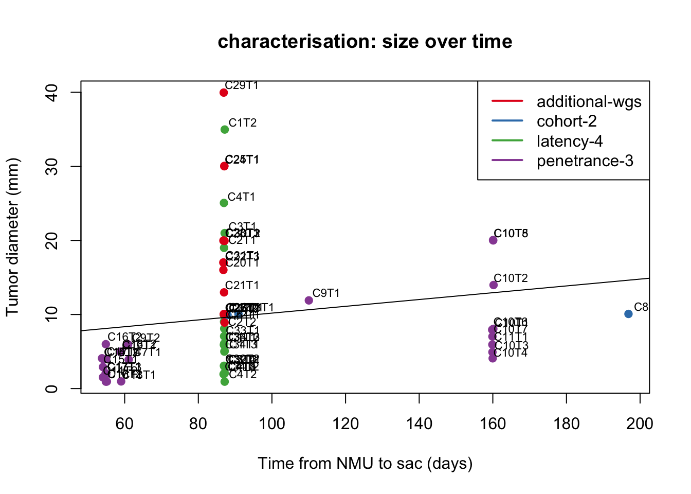 growth of tumors over time